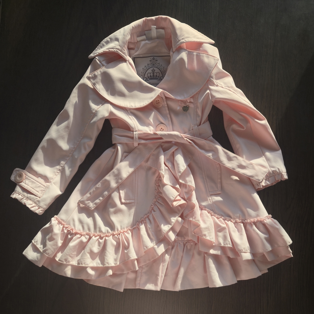 Le Chic Glamorous Pink Ruffle Girls Trenchcoat
